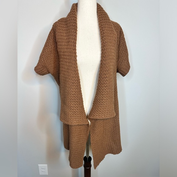 Sz L Mercer & Madison wool blend open front shirt sleeve cardigan sweater rust - Picture 1 of 7